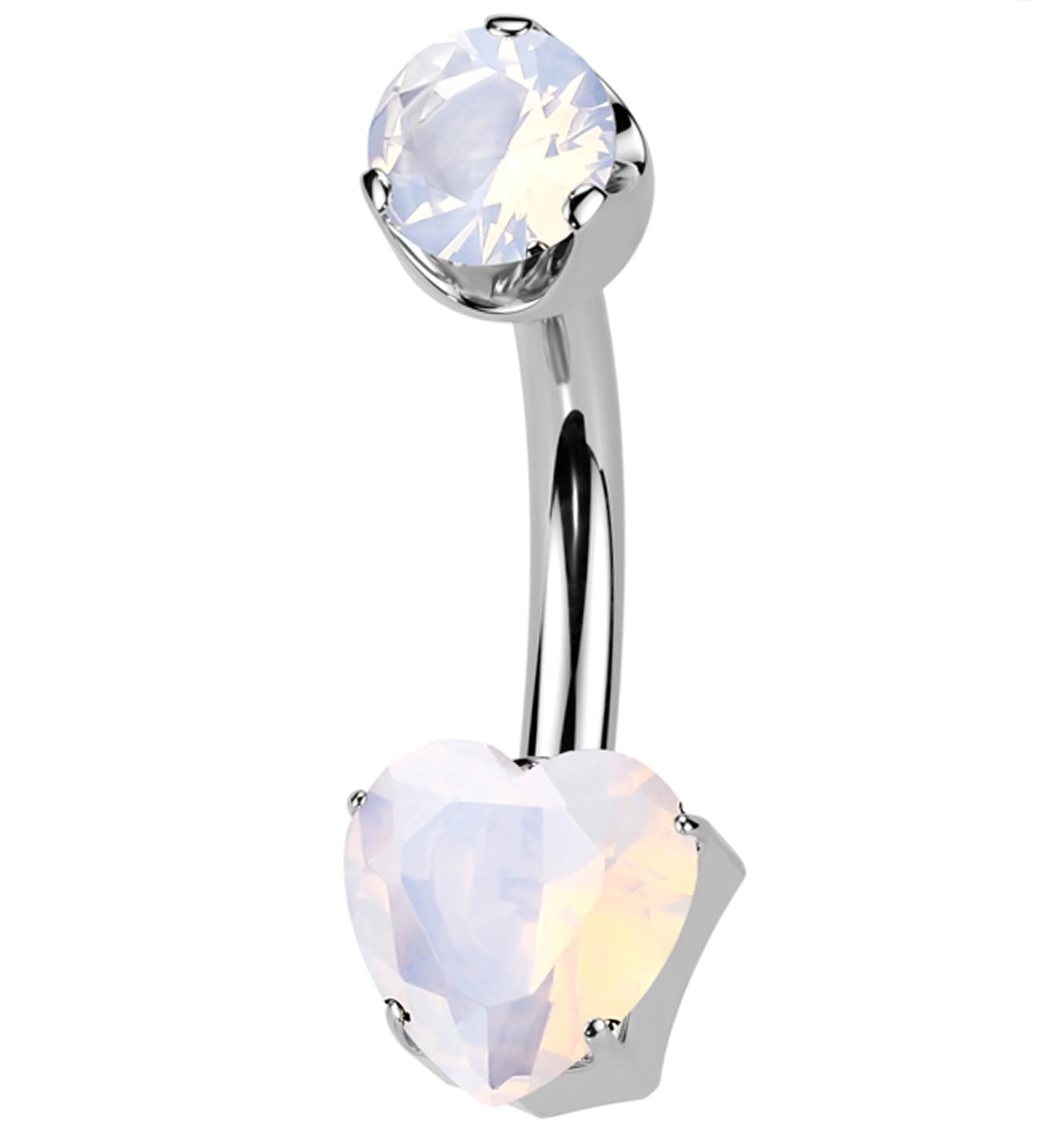 Rose Quartz Stone Heart Internally Threaded Titanium Belly Button Ring