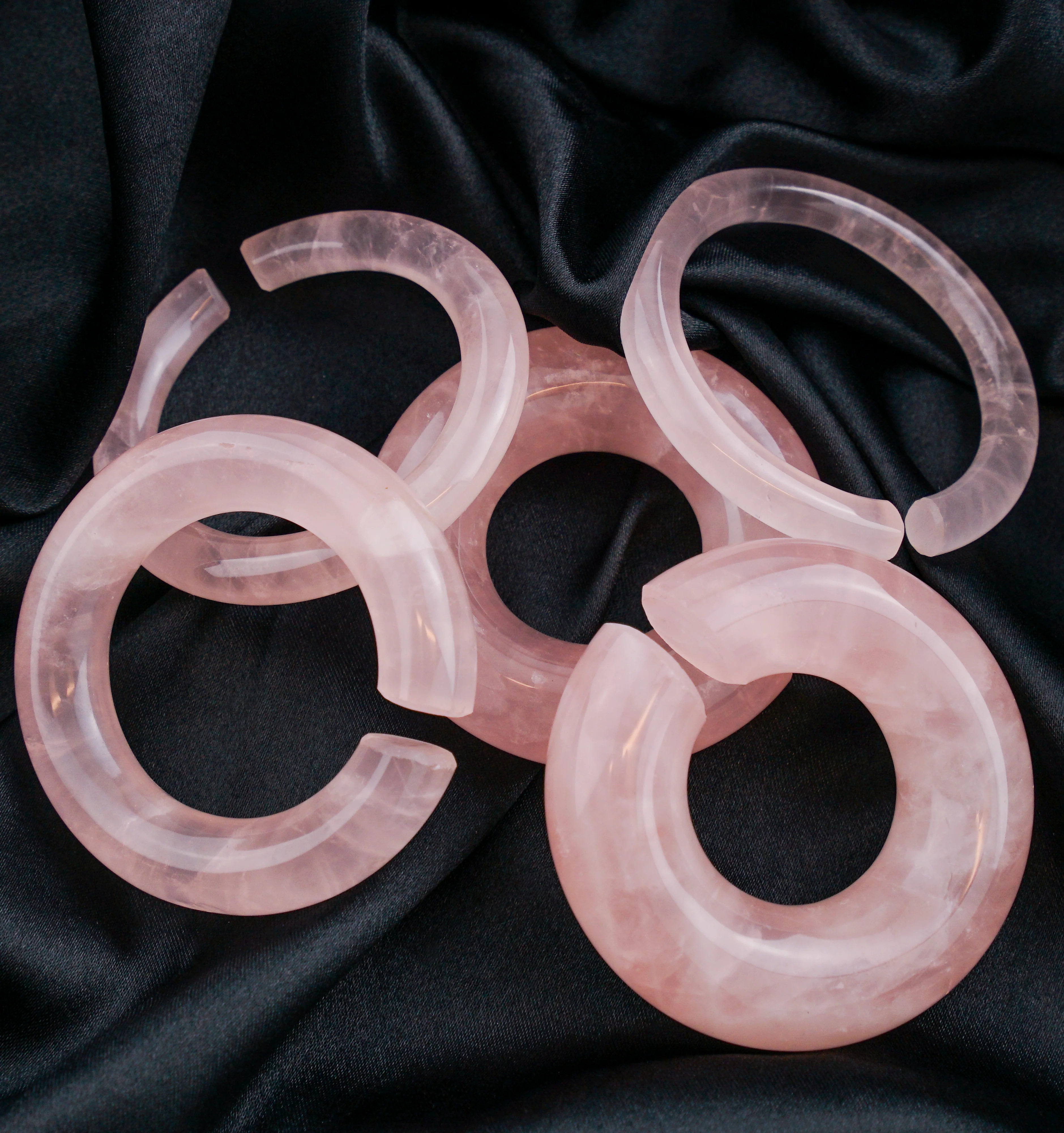 Rose Quartz Stone Hoop Plugs - Image 3
