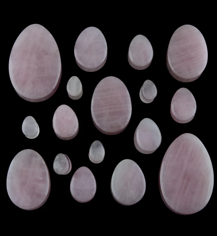 Rose Quartz Stone Teardrop Plugs - Image 2