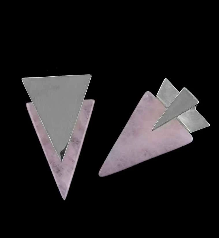 Rose Quartz & White Brass Nabla Ear Weights - Image 2