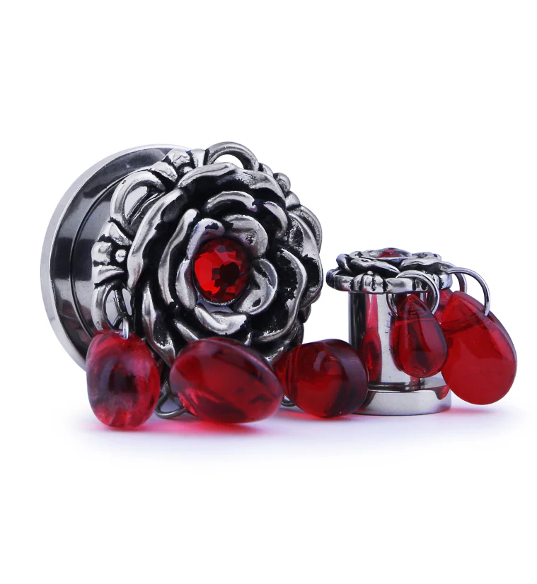 Rose Red Teardrop Dangle Stainless Steel Plugs - Image 3