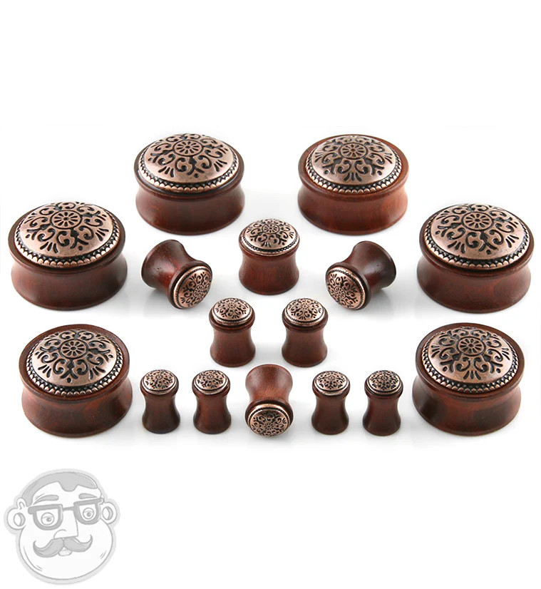 Rose Wood Plugs With Antique Brass Inlay - Image 2