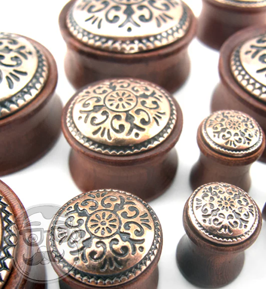 Rose Wood Plugs With Antique Brass Inlay - Image 3