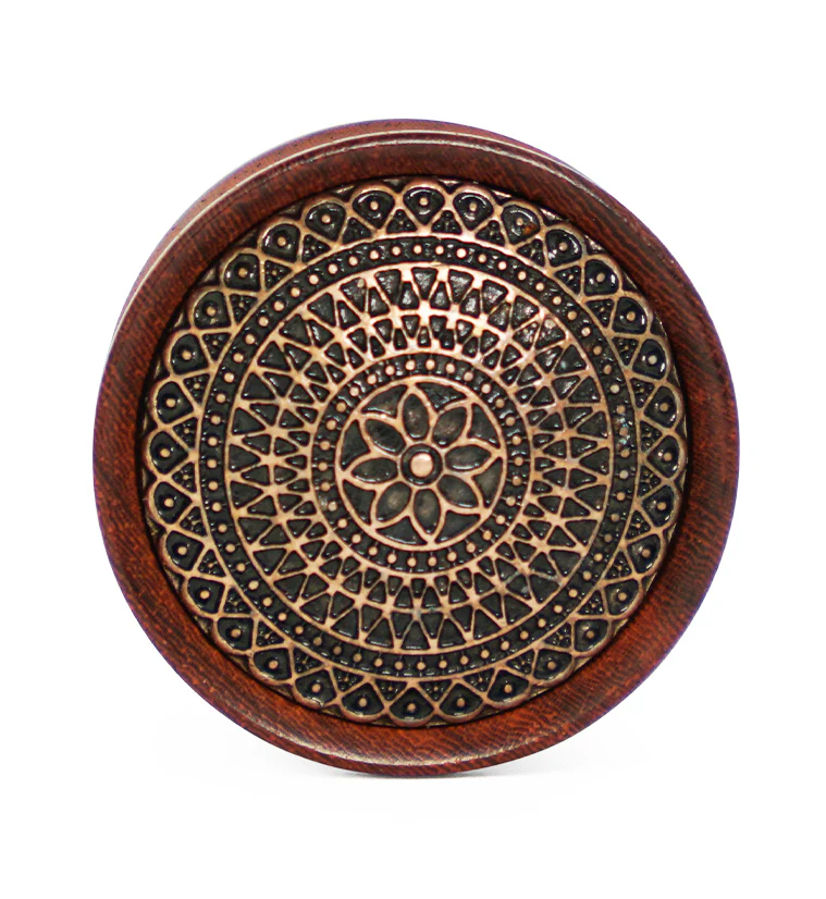 Rose Wood Plugs With Lotus Ornament Inlay - Image 3