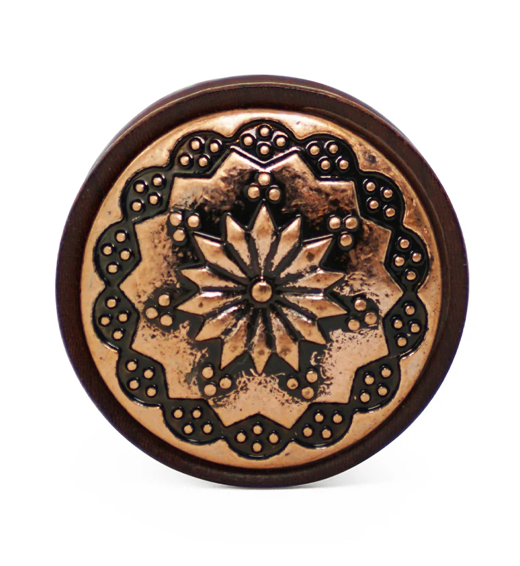 Rose Wood Plugs With Tribal Floral Inlay - Image 2