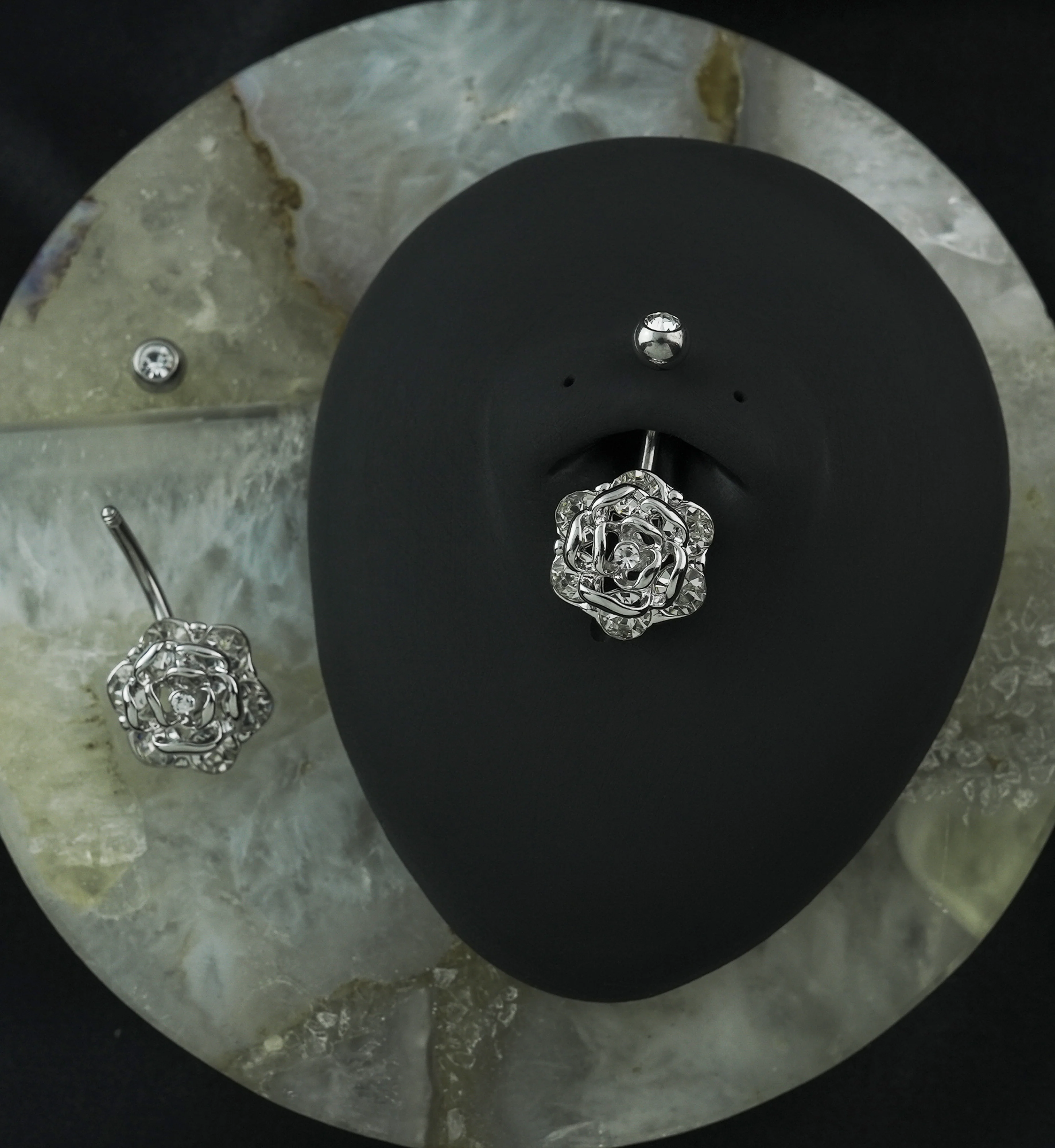 Rosebud With Clear CZ Belly Button Ring - Image 2
