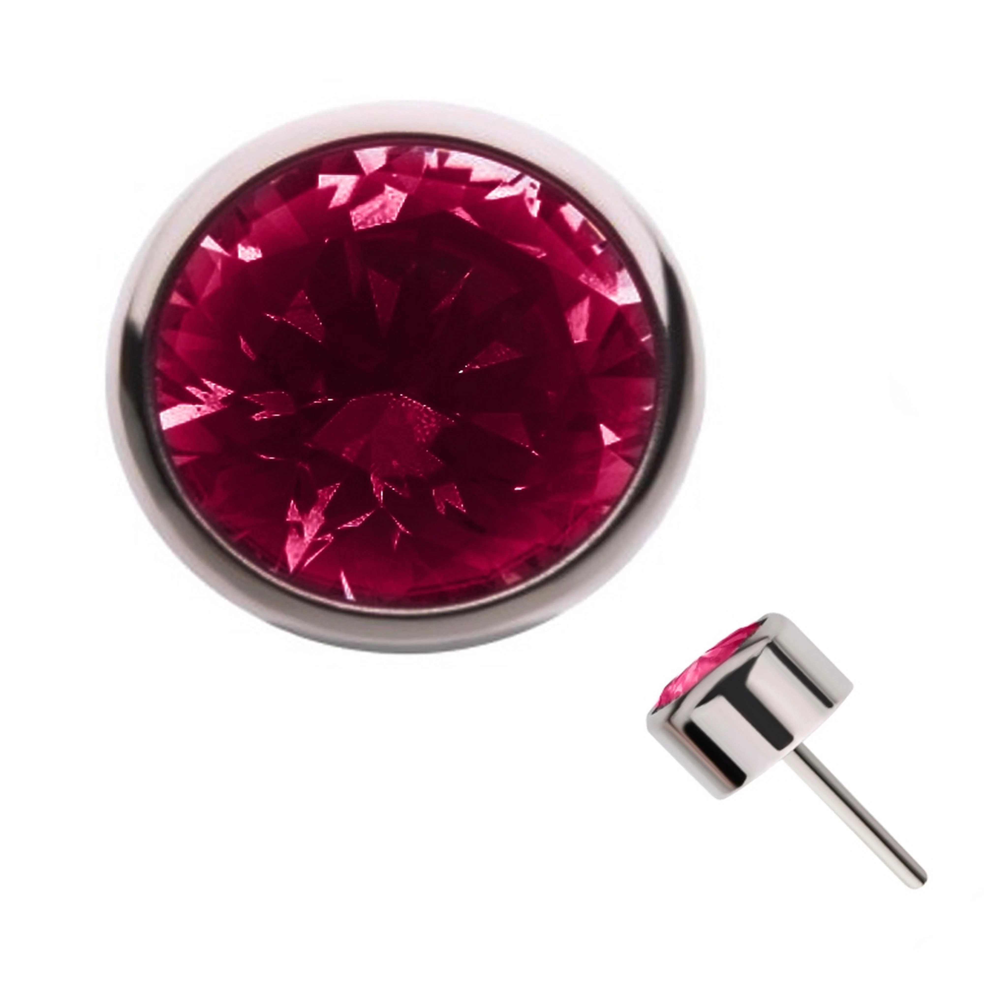 Ruby Red CZ Flat Bezel Titanium Threadless Top