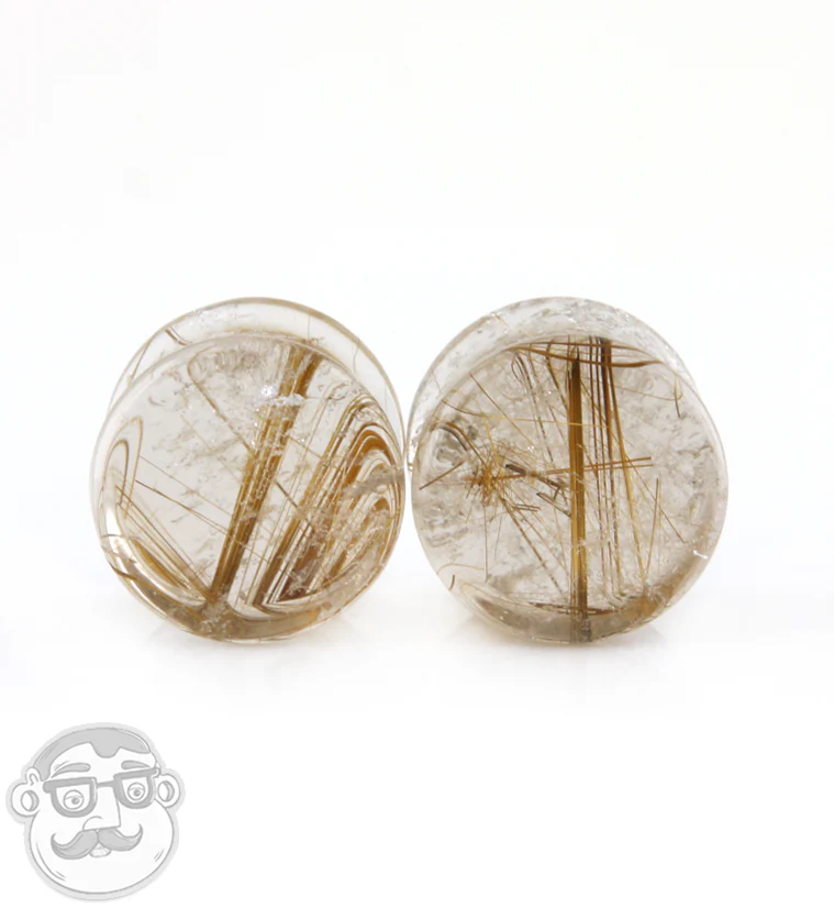 Rutilated Quartz Stone Plugs 1-2" (12mm) Version 1