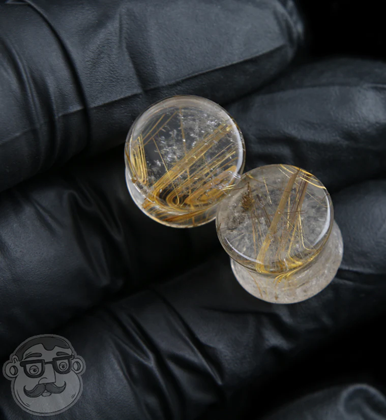 Rutilated Quartz Stone Plugs 1-2" (12mm) Version 1 - Image 2