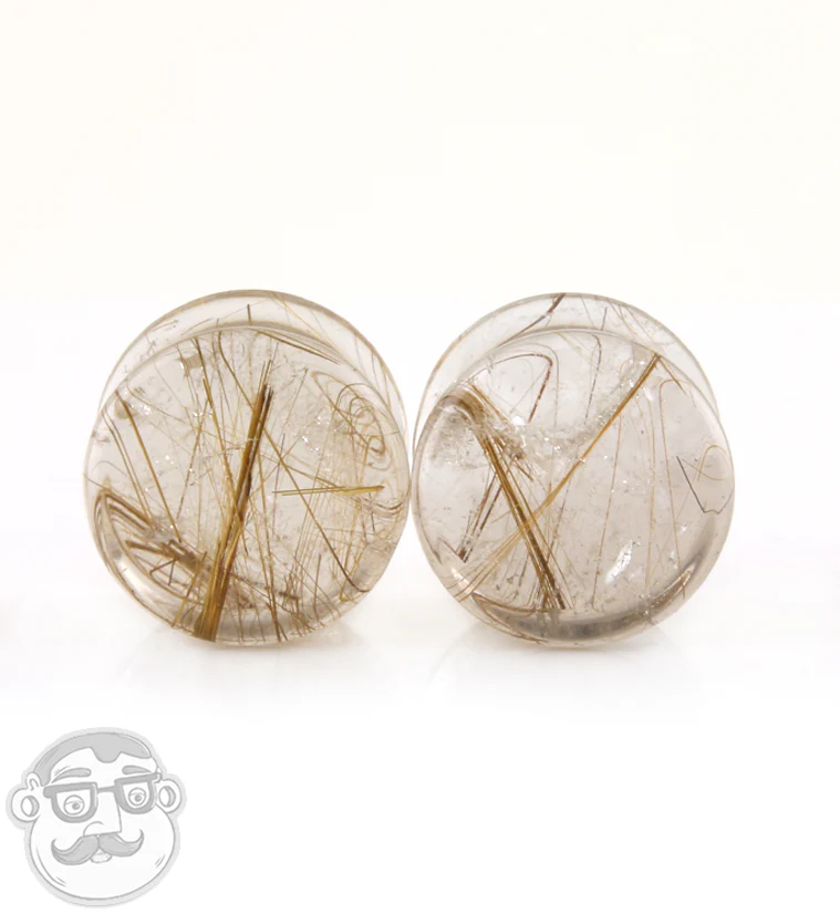 Rutilated Quartz Stone Plugs 1-2" (12mm) Version 3