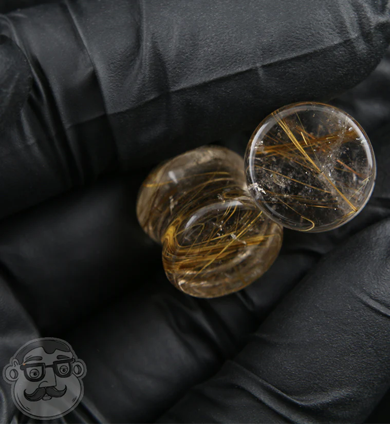 Rutilated Quartz Stone Plugs 1-2" (12mm) Version 3 - Image 3