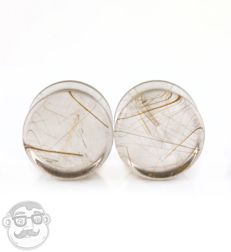 Rutilated Quartz Stone Plugs 1-2" (12mm) Version 4
