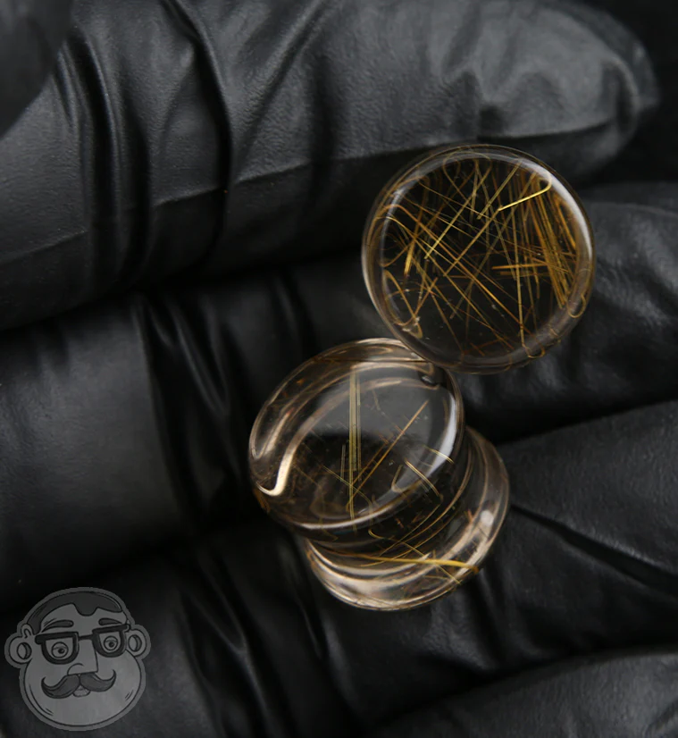 Rutilated Quartz Stone Plugs 1-2" (12mm) Version 4 - Image 3