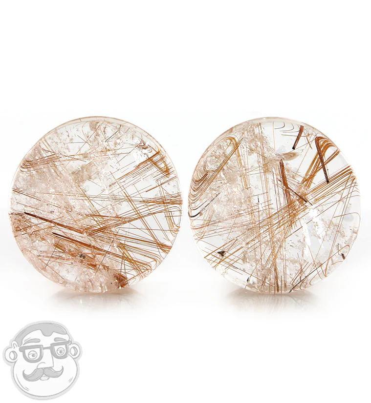 Rutilated Quartz Stone Plugs 1 Inch (25mm)