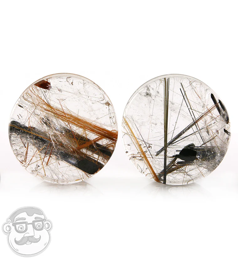 Rutilated Quartz Stone Plugs 1 Inch (25mm) Version 13