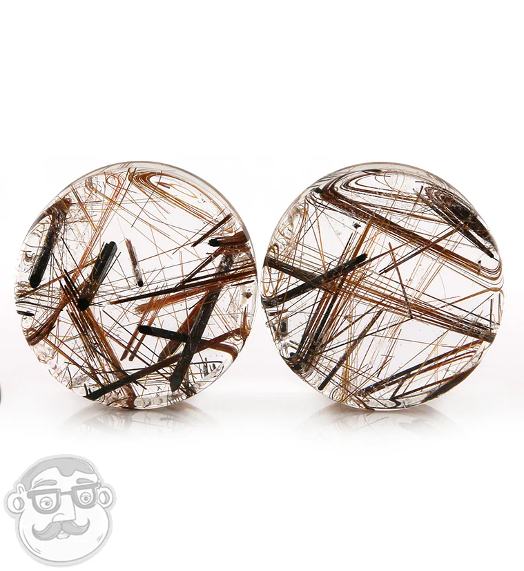 Rutilated Quartz Stone Plugs 1 Inch (25mm) Version 14