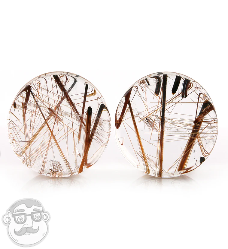 Rutilated Quartz Stone Plugs 1 Inch (25mm) Version 16