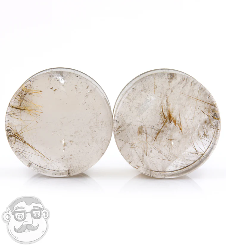 Rutilated Quartz Stone Plugs 1 Inch (25mm) Version 2