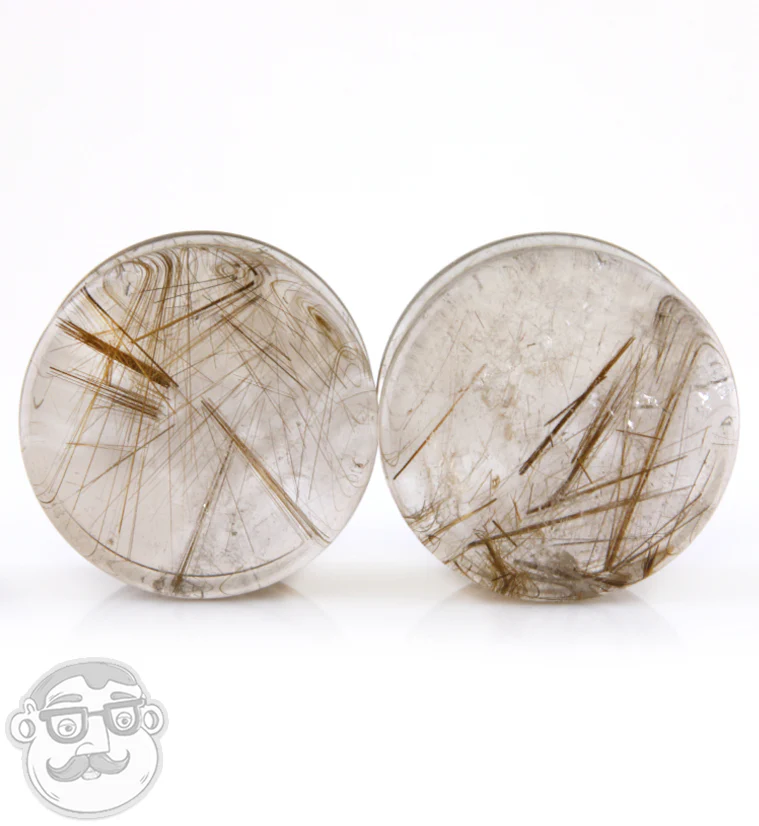 Rutilated Quartz Stone Plugs 1 Inch (25mm) Version 3