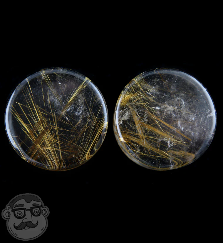 Rutilated Quartz Stone Plugs 1 Inch (25mm) Version 3 - Image 2