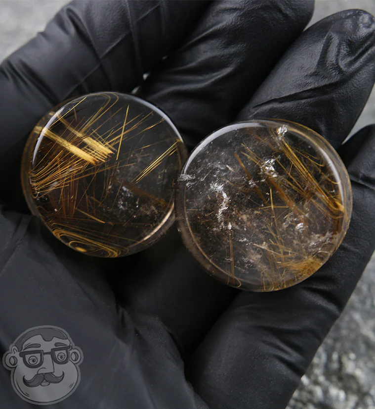 Rutilated Quartz Stone Plugs 1 Inch (25mm) Version 3 - Image 3