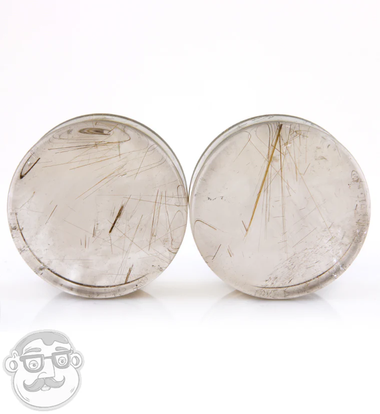Rutilated Quartz Stone Plugs 1 Inch (25mm) Version 4