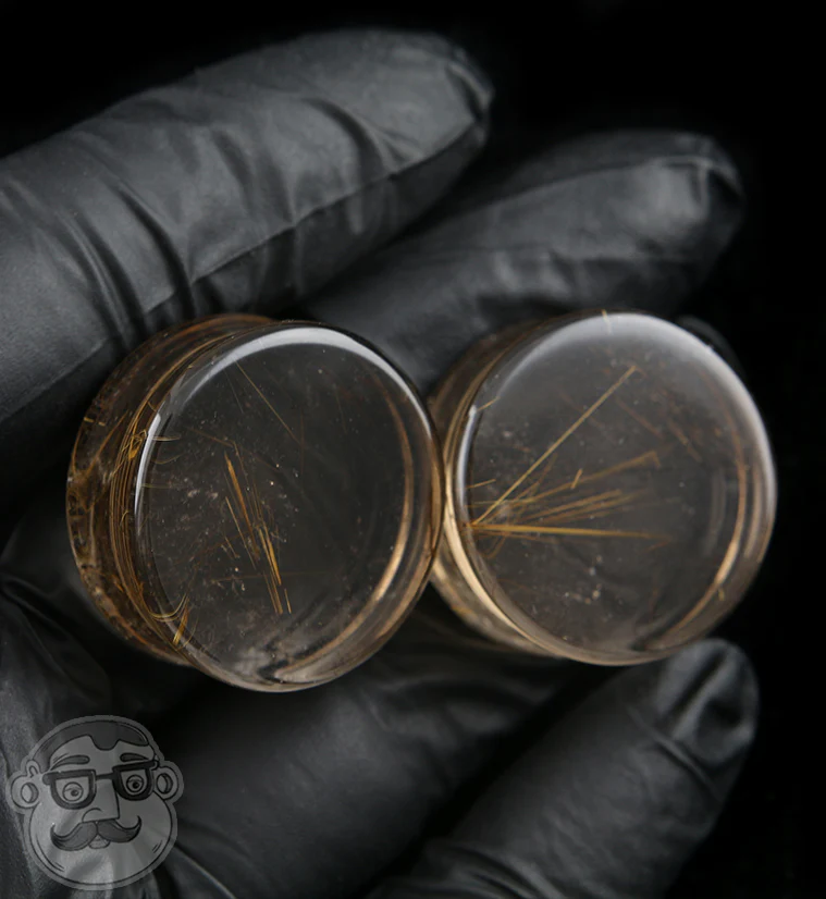 Rutilated Quartz Stone Plugs 1 Inch (25mm) Version 4 - Image 2