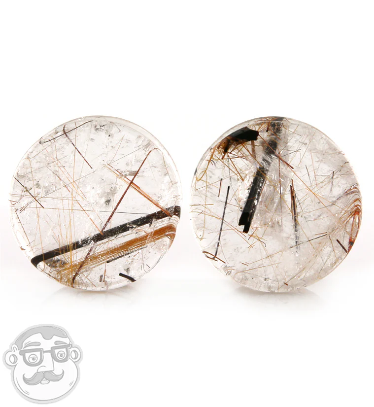 Rutilated Quartz Stone Plugs 1 Inch (25mm) Version 7