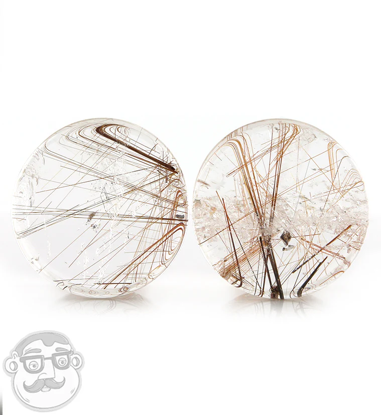 Rutilated Quartz Stone Plugs 1 Inch (25mm) Version 8