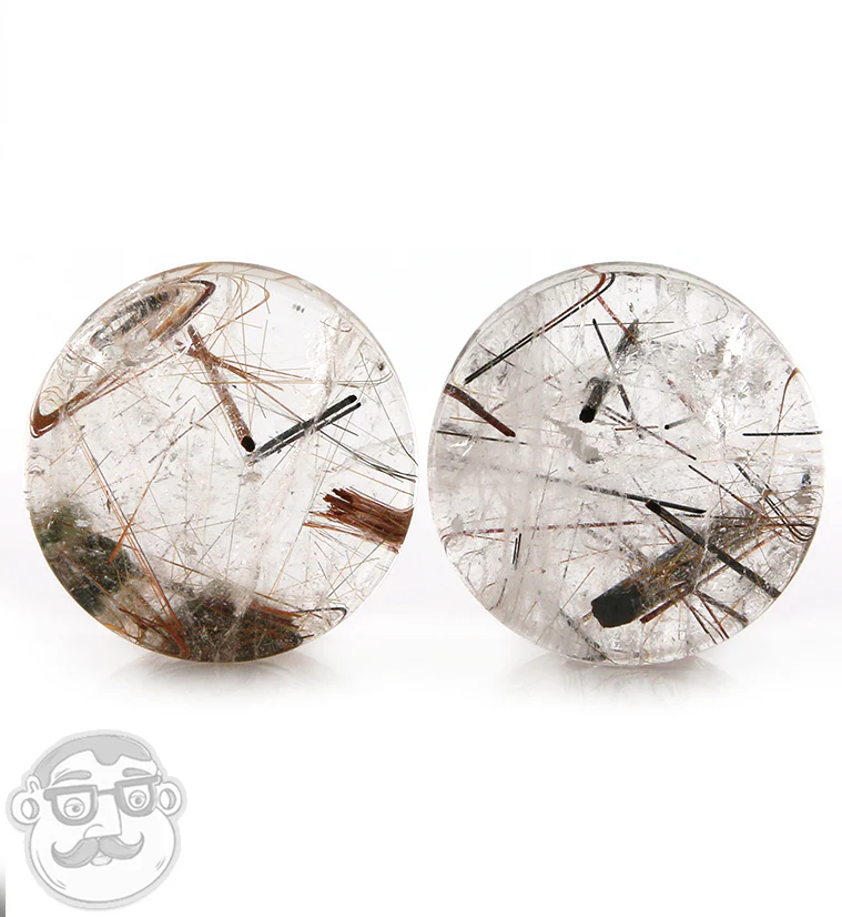 Rutilated Quartz Stone Plugs 1 Inch (25mm) Version 9