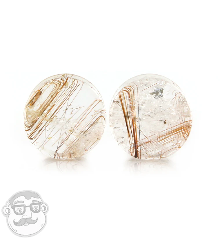 Rutilated Quartz Stone Plugs 9/16" (14mm) Version E