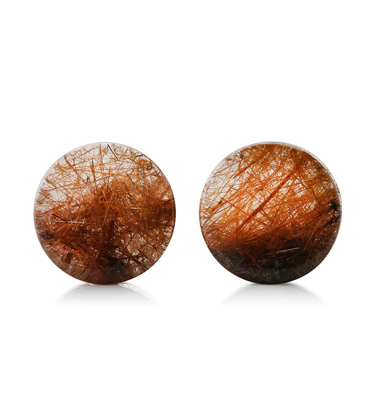 Rutilated Quartz Stone Plugs 3/4" (19mm) Version 13