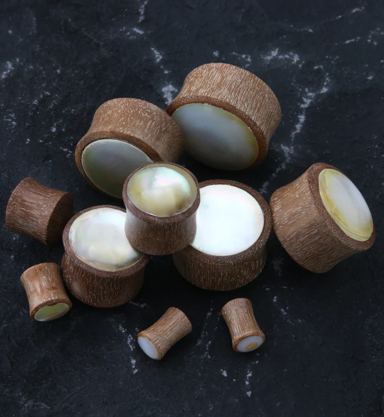 Saba Wood Pearl Shell Inlay Plugs - Image 2