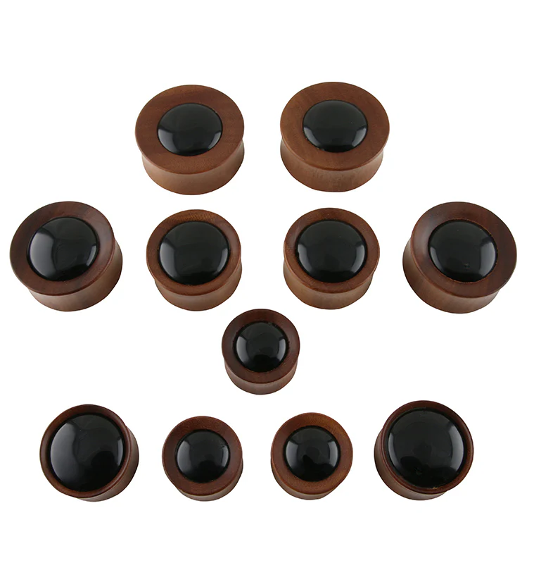 Saba Wood Plugs With Black Obsidian Stone Inlay - Image 2