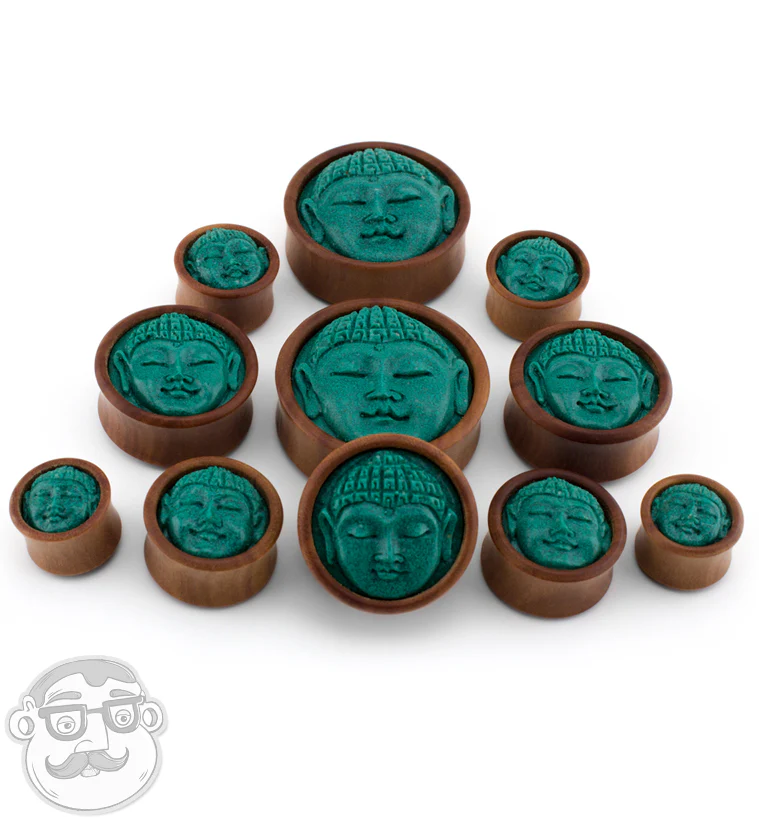 Saba Wood Plugs With Buddha Stone Inlay - Image 2