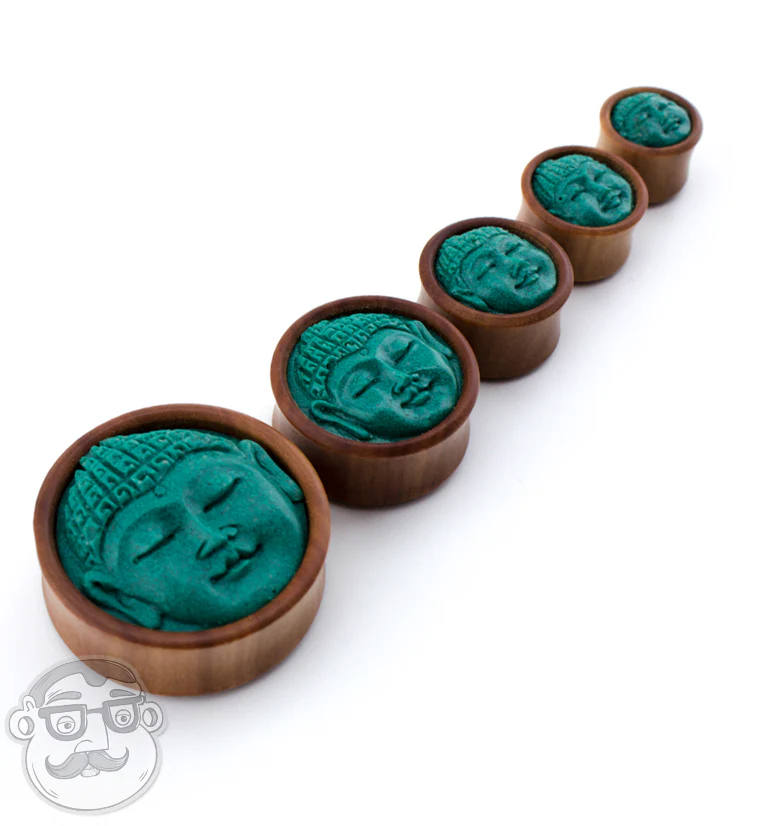 Saba Wood Plugs With Buddha Stone Inlay - Image 3