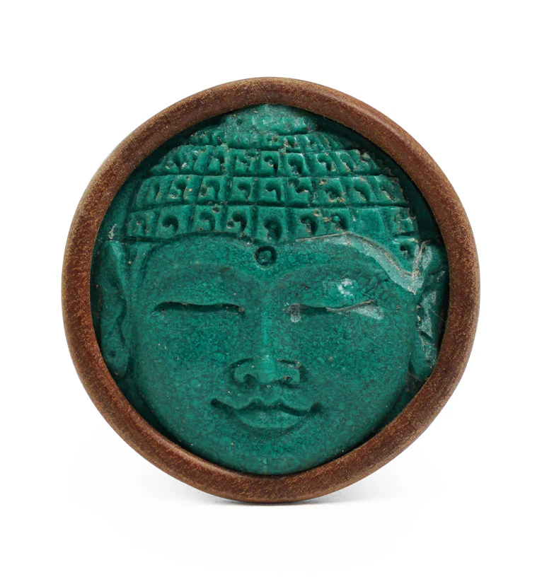 Saba Wood Plugs With Buddha Stone Inlay - Image 4