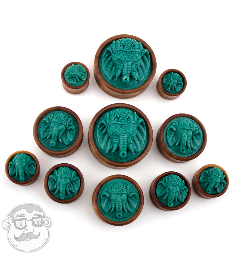 Saba Wood Plugs With Ganesh Stone Inlay - Image 2