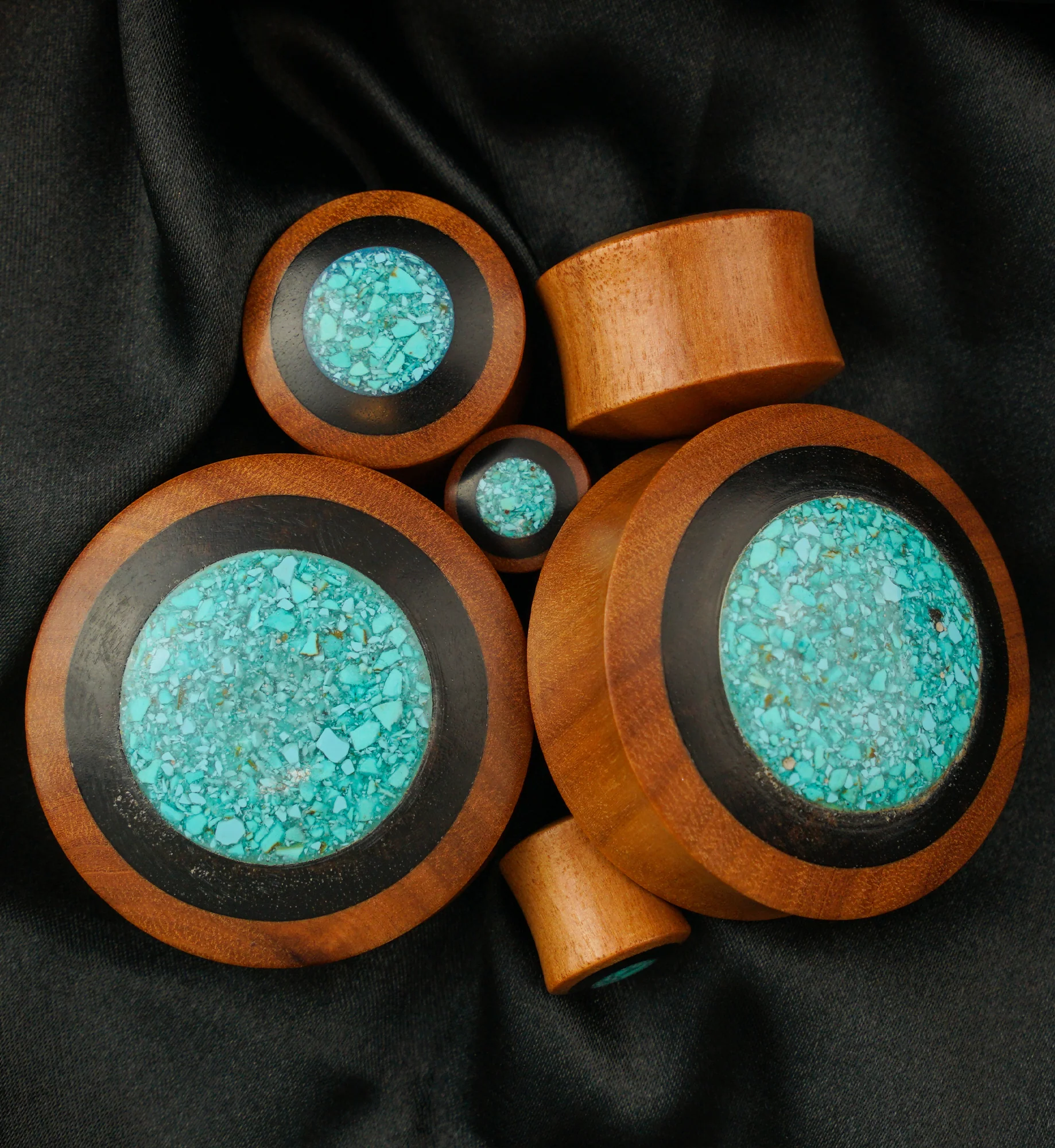 Saba Wood Plugs with Target Turquoise Inlay - Image 2
