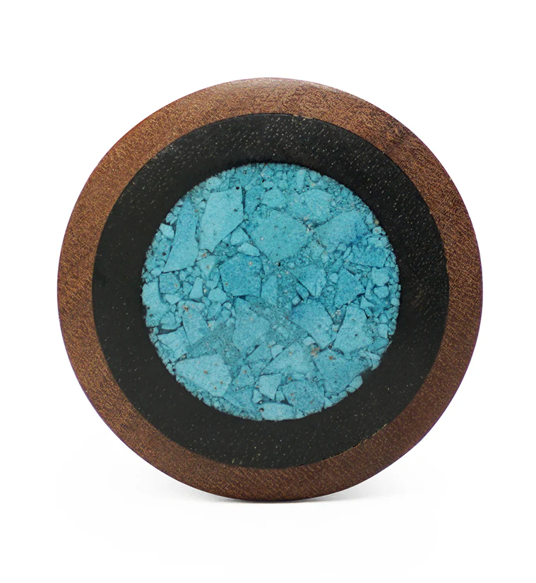 Saba Wood Plugs with Target Turquoise Inlay - Image 4