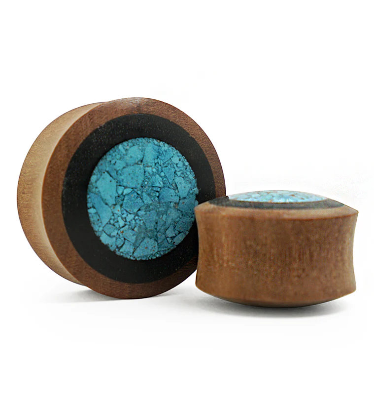 Saba Wood Plugs with Target Turquoise Inlay - Image 5