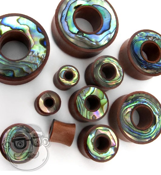 Saba Wood Tunnel Plugs With Abalone Shell Inlay - Image 5