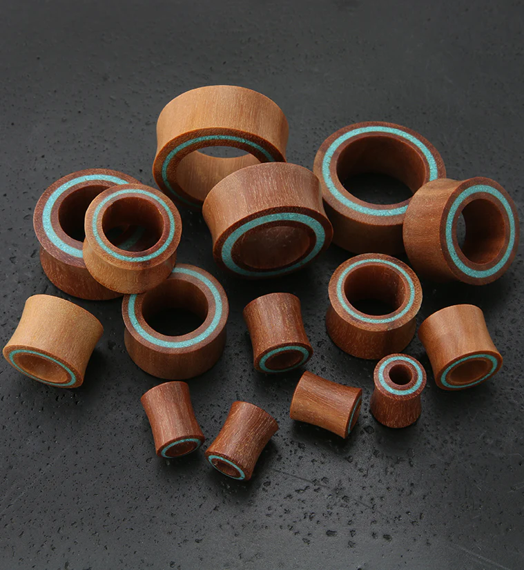 Saba Wood Tunnels with Turquoise Rim - Image 2