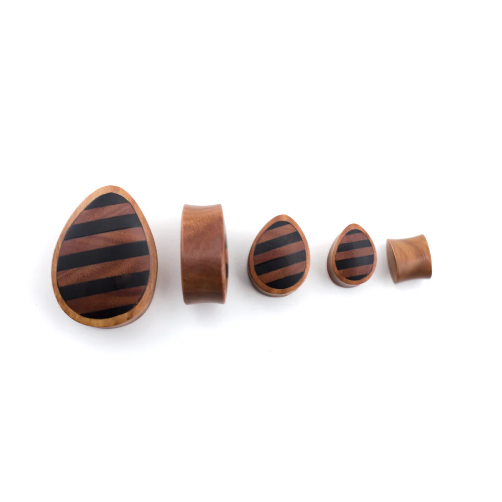 Saba Wooden Teardrop Plugs With Striped Inlay - Image 6