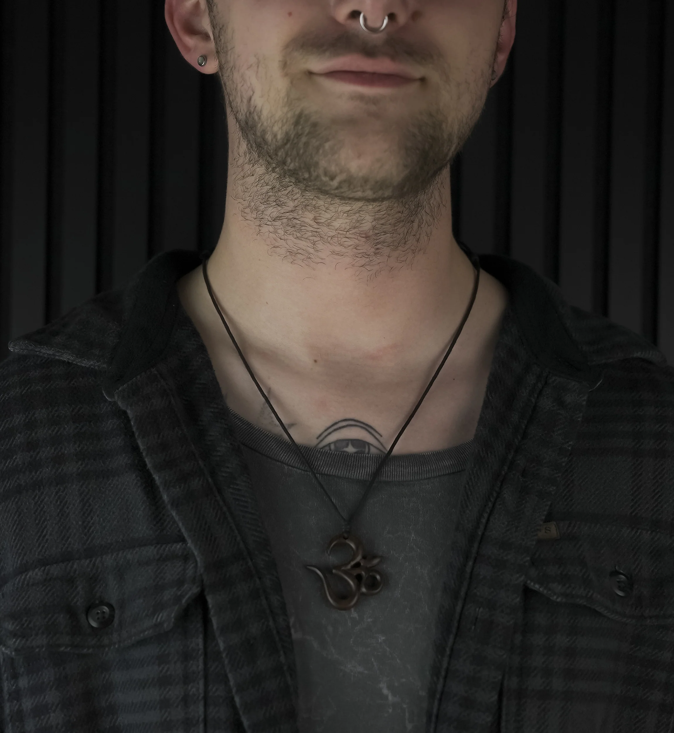 Sacred Om Symbol Wood Pendant Necklace - Image 2