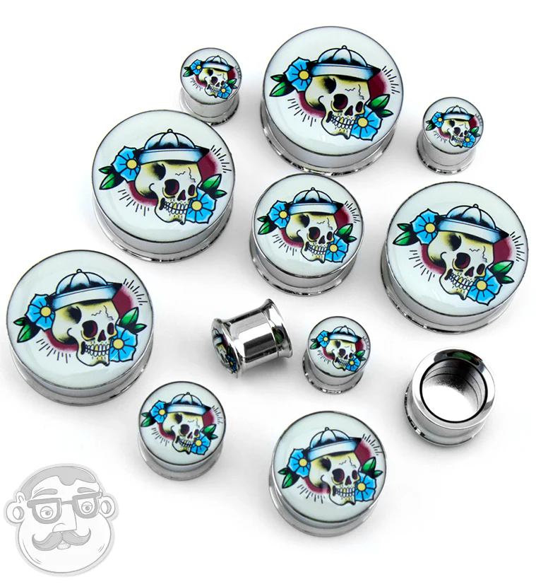 Sailor Skull Tattoo Steel Plugs - Image 3