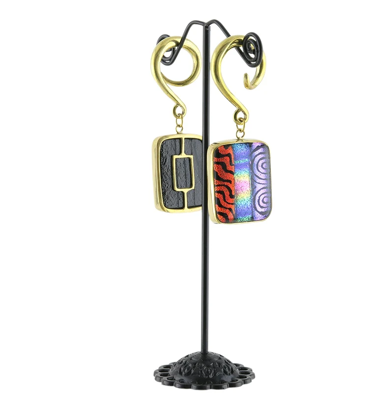 Santa Fe Dichroic Glass Brass Ear Weights Version 1 - Image 2