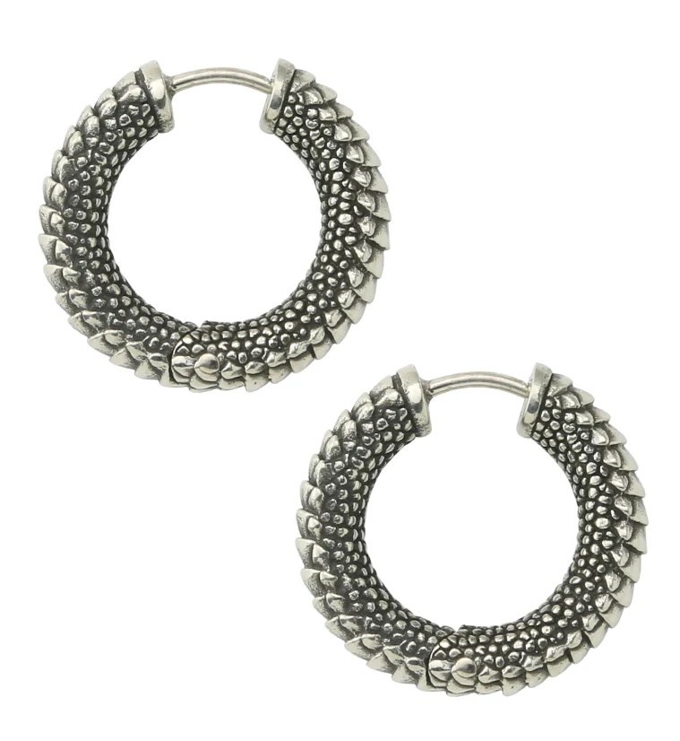 Scales White Brass Hinged Earrings
