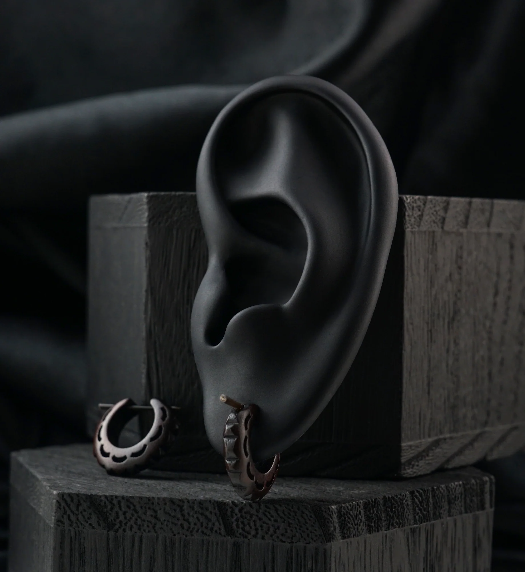 Sigmoid Hoop Wood Earrings - Image 2
