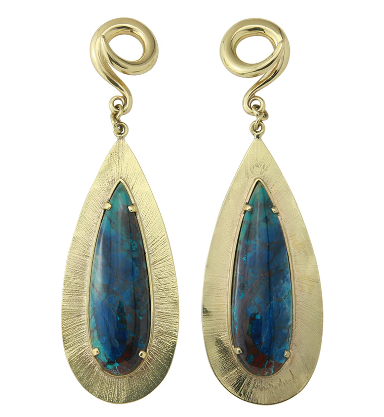 Score Blue Opal Petrified Wood Brass Ear Weights - Image 2